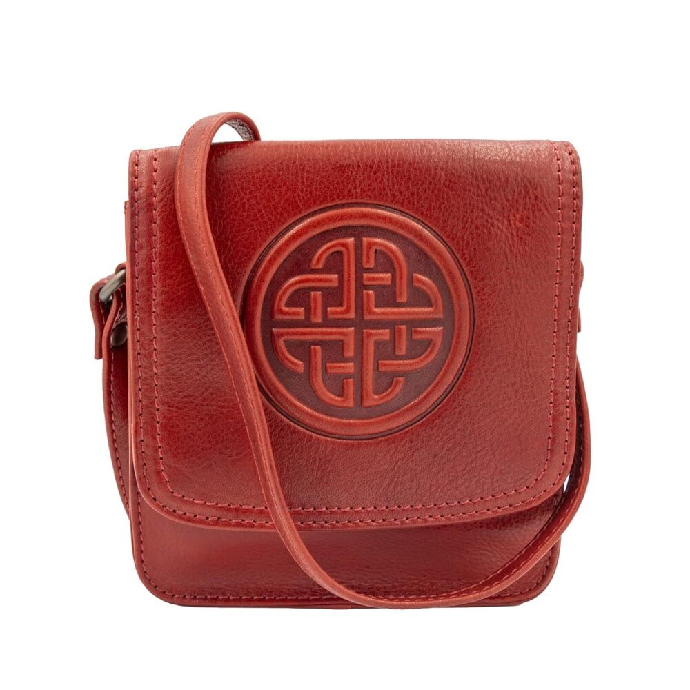 6130 Irish Leather Shoulder Bag - Celtic Knot Design Made in Ireland - Red